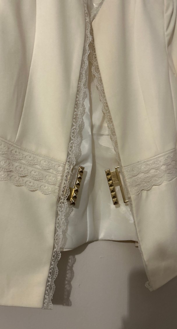 Düğmeli Beyaz Midi Kadın Blazer Ceket - Görsel 3