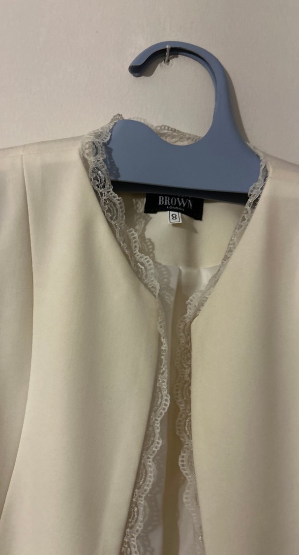 Düğmeli Beyaz Midi Kadın Blazer Ceket - Görsel 2