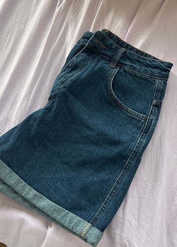 Kadın Koyu Mavi Mini Denim Şort - Görsel 3