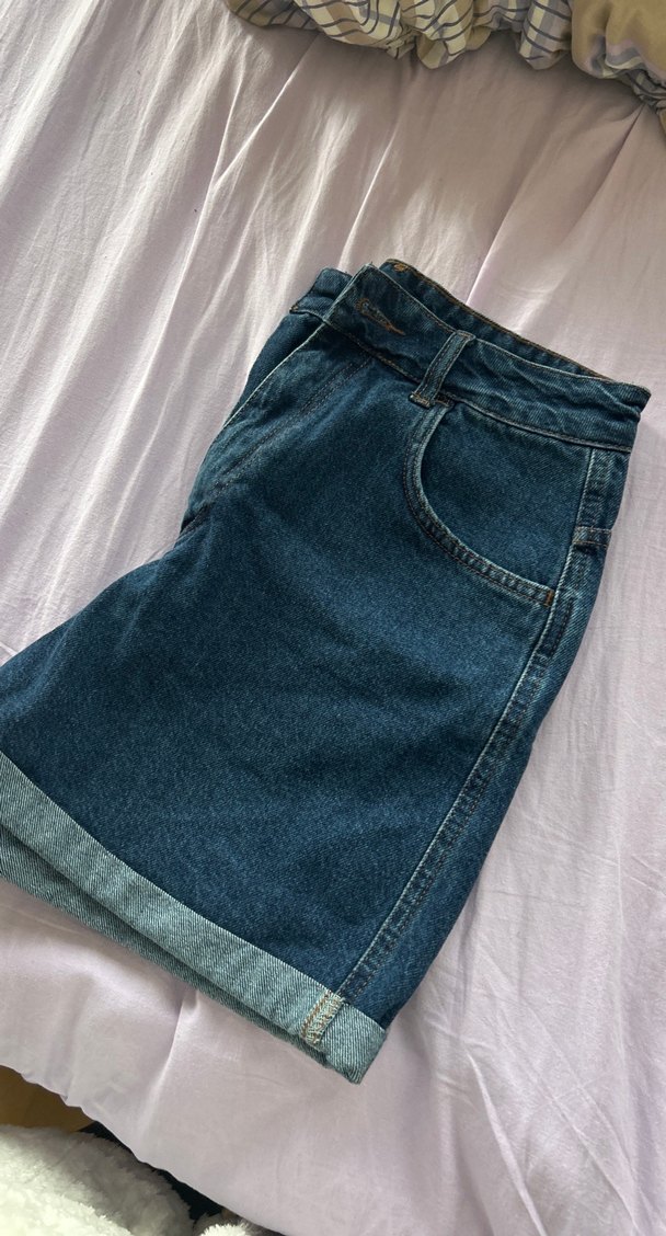 Kadın Koyu Mavi Mini Denim Şort - Görsel 3