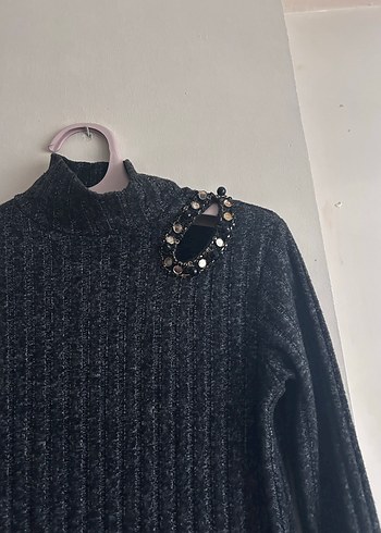 Gri Uzun Kollu Triko Kadın Elbise - Görsel 3