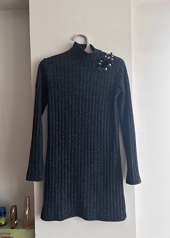 Gri Uzun Kollu Triko Kadın Elbise - Görsel 2