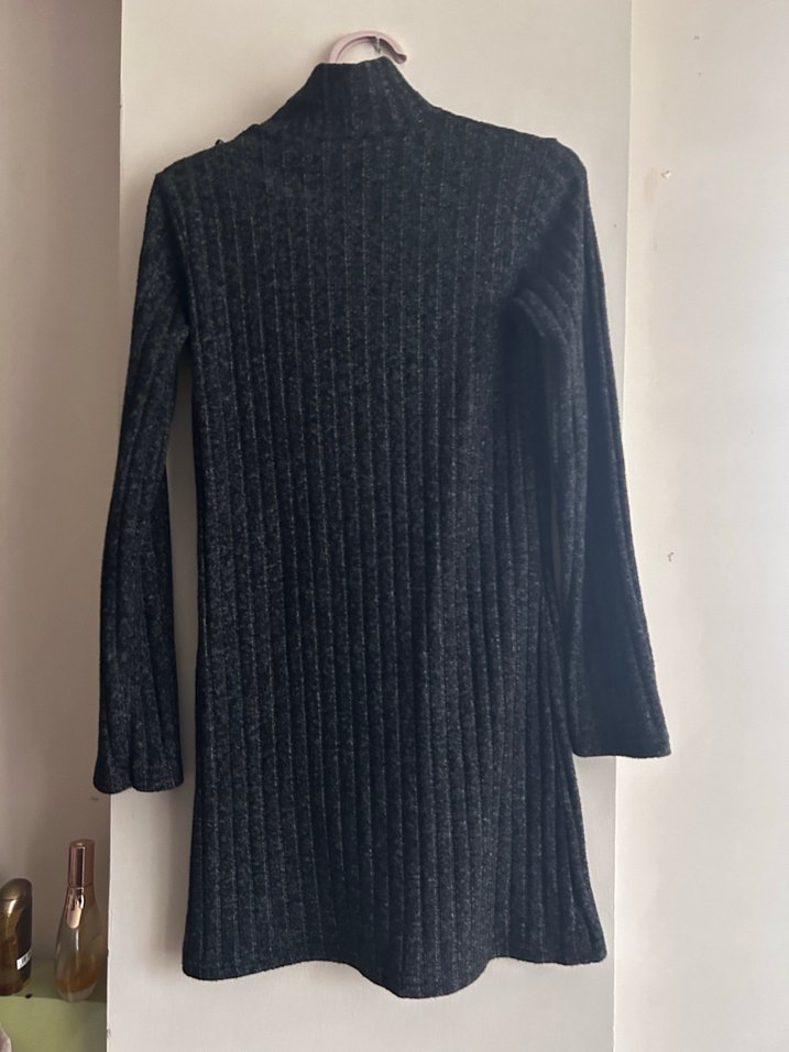 Gri Uzun Kollu Triko Kadın Elbise - Görsel 4