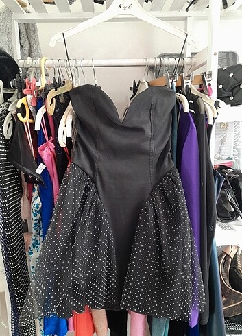 xs Beden siyah Renk Puantiyeli mini elbise 