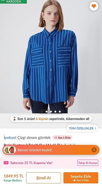İPEKYOL ÇİZGİ DESEN MAVİ GÖMLEK