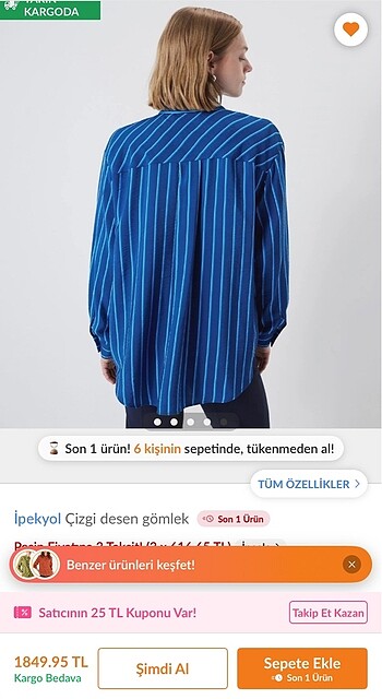 ipekyol İPEKYOL ÇİZGİ DESEN MAVİ GÖMLEK