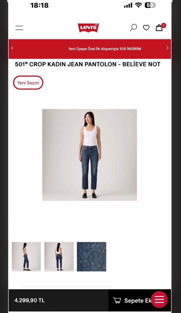 Levi's 501 Dar Paça Mavi Jean — görsel 6/7
