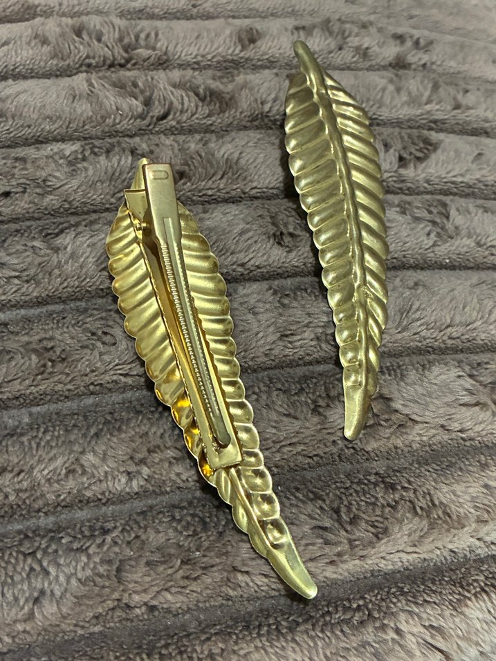 Altın Renkli Vintage Metal Yaprak Taç toka seti - Görsel 4