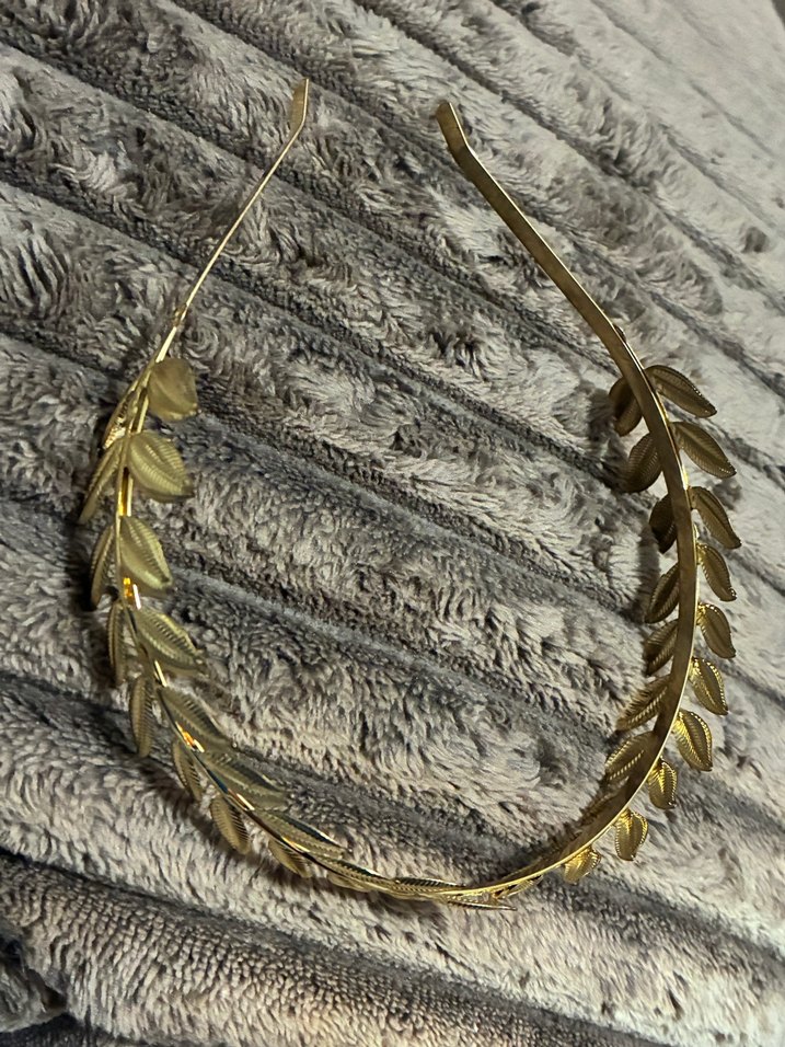 Altın Renkli Vintage Metal Yaprak Taç toka seti - Görsel 3