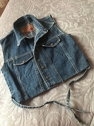 Crop jean ceket