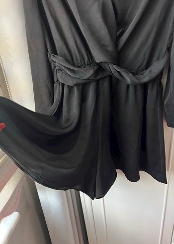 Siyah Midi Uzun Kollu şort tulum Elbise - Görsel 3