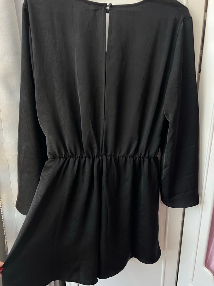 Siyah Midi Uzun Kollu şort tulum Elbise - Görsel 5