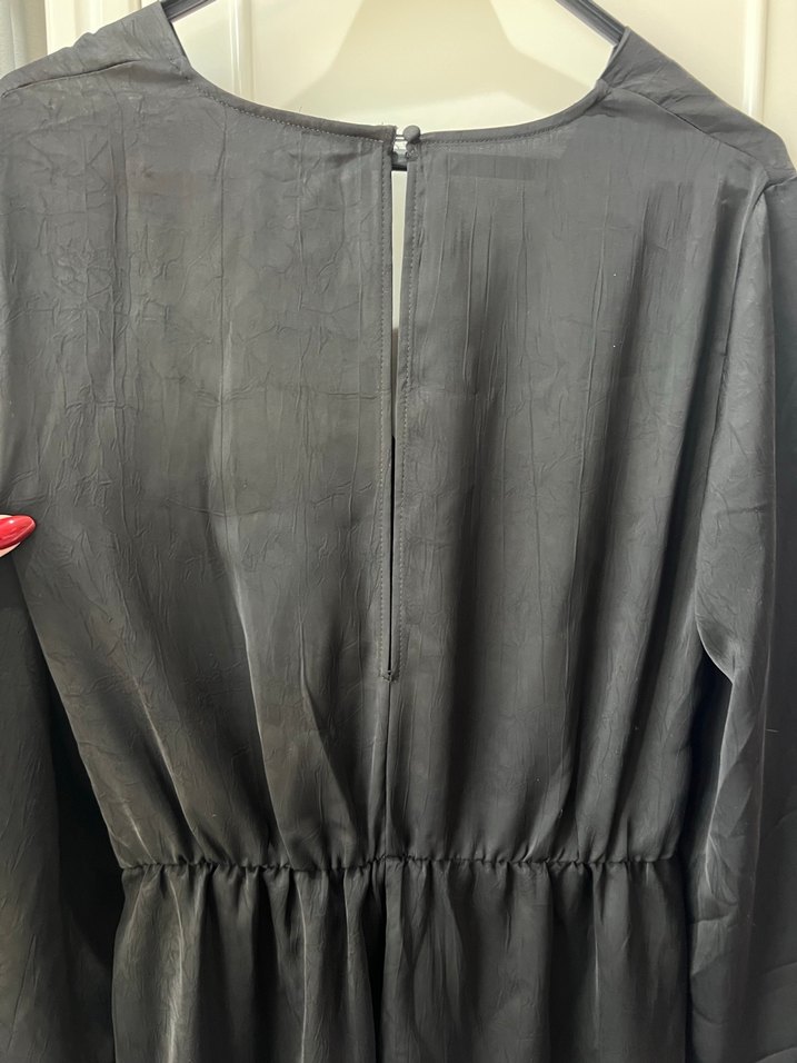 Siyah Midi Uzun Kollu şort tulum Elbise - Görsel 4