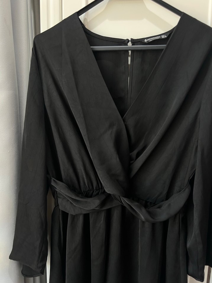 Siyah Midi Uzun Kollu şort tulum Elbise - Görsel 2