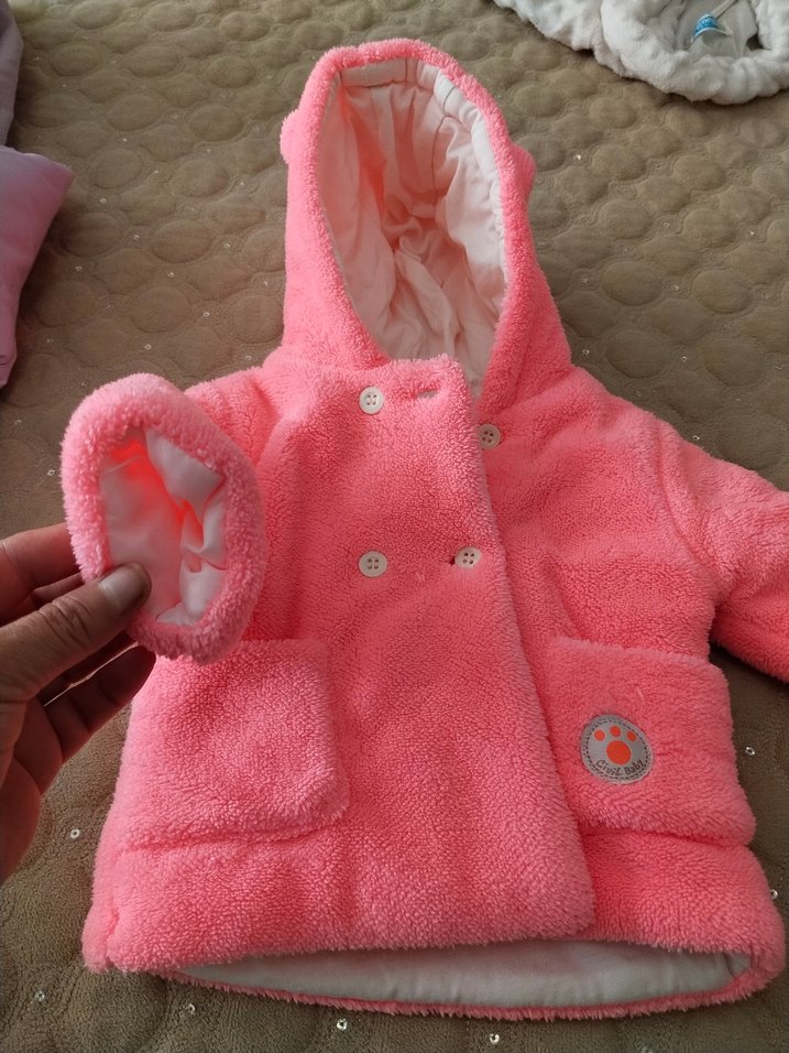 Kız Çocuk Pembe Kapüşonlu Kürklü Mont - Görsel 2