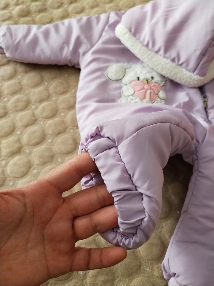 Kız Bebek Mor Nakışlı Kürklü Tulum - Görsel 4