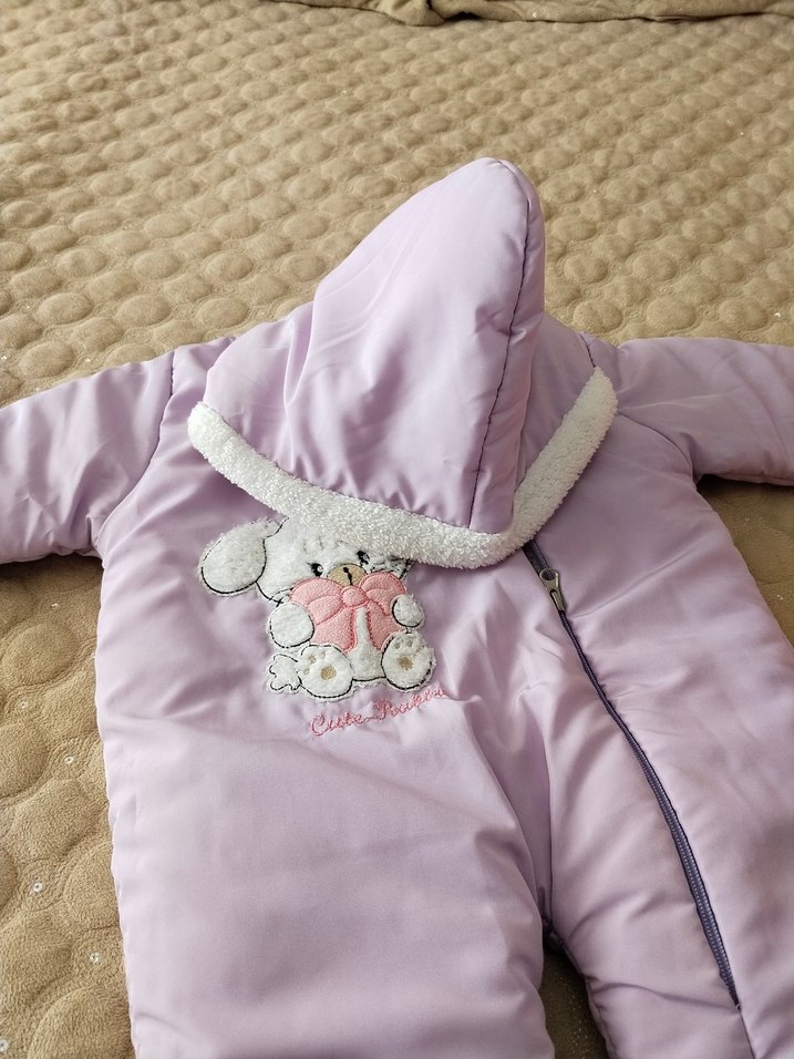 Kız Bebek Mor Nakışlı Kürklü Tulum - Görsel 2