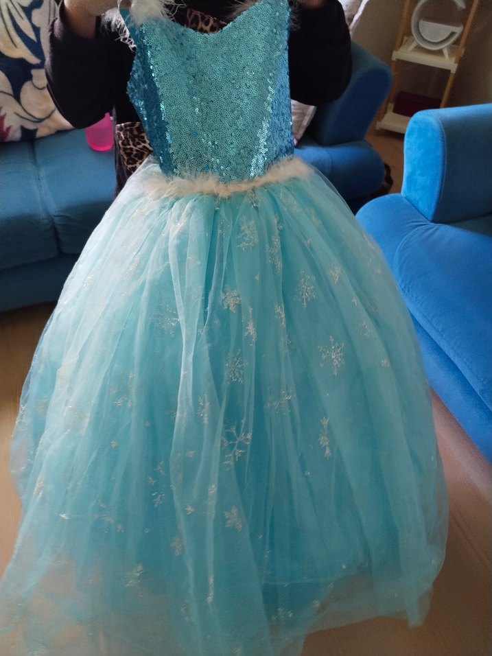 Mavi Payetli Kız Çocuk Straplez Abiye Elbise - Görsel 2