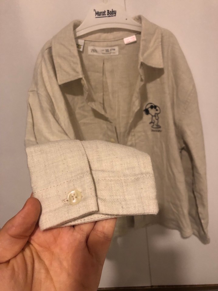 Bej Uzun Kollu Keten erkek çocuk Gömlek - Görsel 4