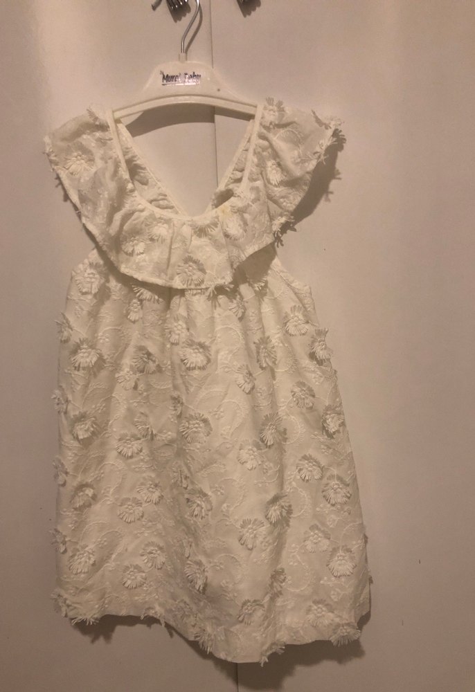 Beyaz Nakışlı Kız Çocuk Keten Elbise - Görsel 2