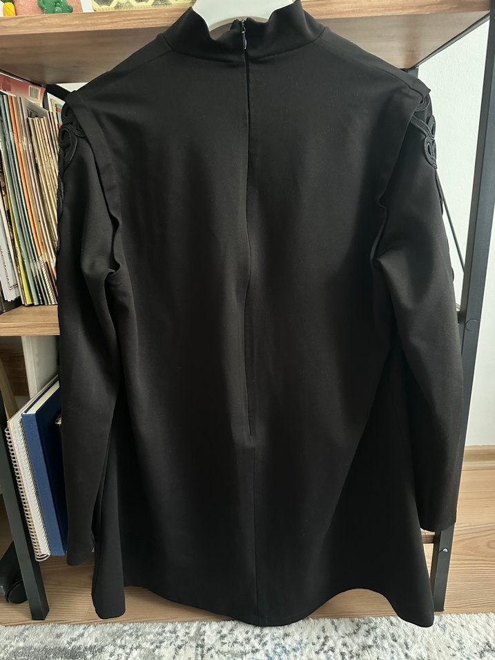 Uzun Kollu Yüksek Yakalı Siyah Gotik Tunik - Görsel 2