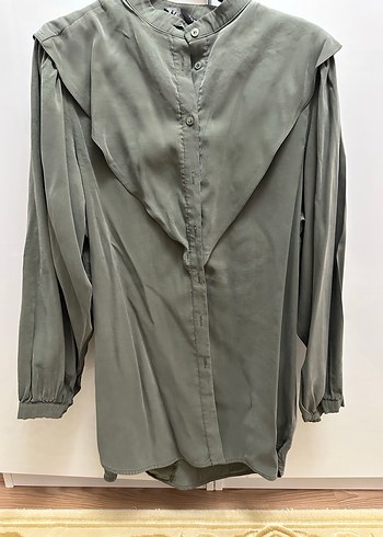 Kk Desing Düğmeli Yüksek Yakalı Keten Gömlek - Görsel 2