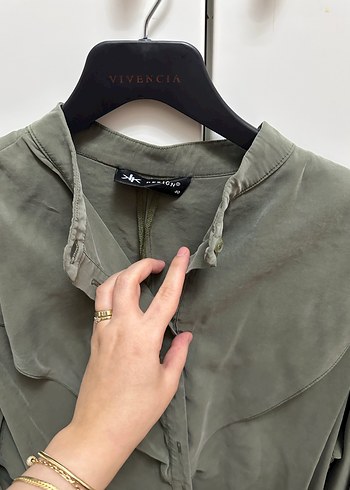 Kk Desing Düğmeli Yüksek Yakalı Keten Gömlek - Görsel 3