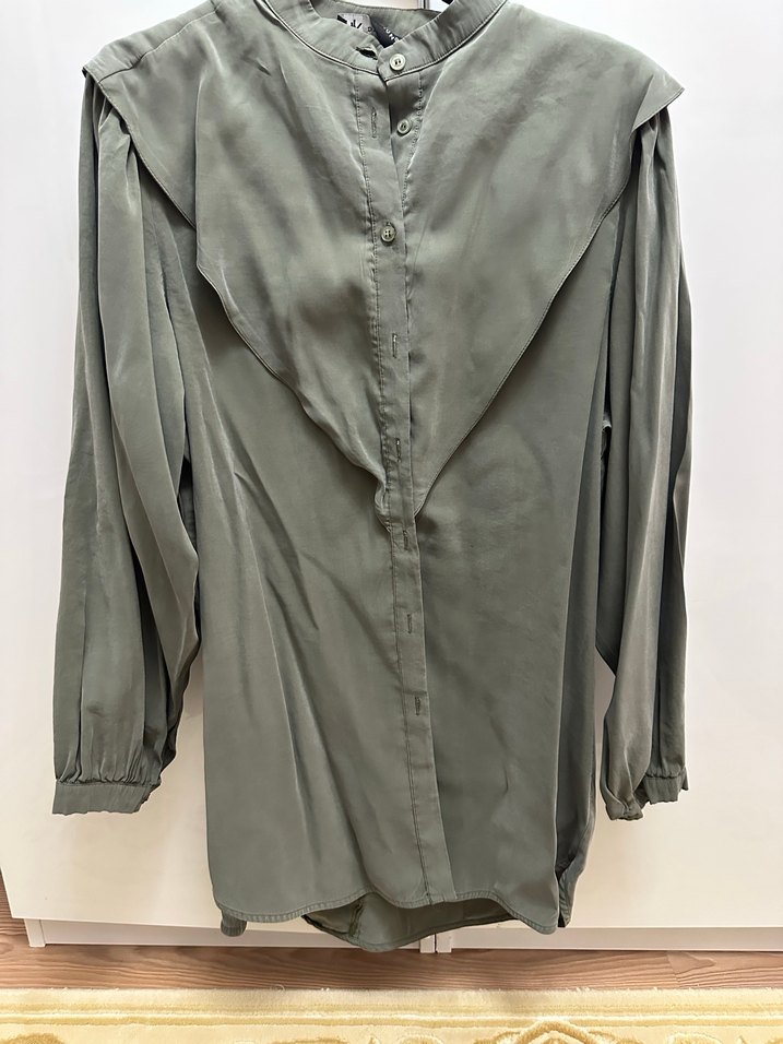 Kk Desing Düğmeli Yüksek Yakalı Keten Gömlek - Görsel 2