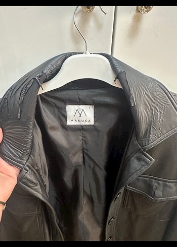 Manuka Düğmeli Siyah Deri Kadın Ceket - Görsel 4