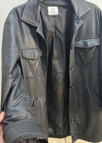 Manuka Düğmeli Siyah Deri Kadın Ceket - Görsel 2