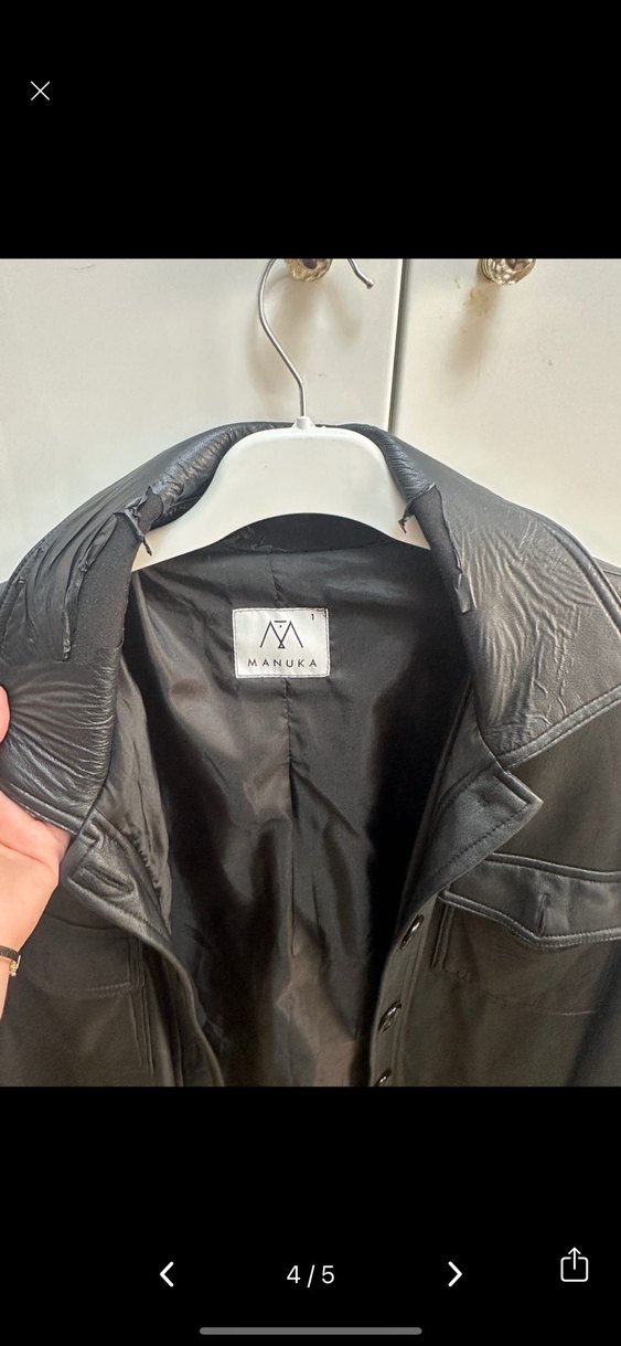 Manuka Düğmeli Siyah Deri Kadın Ceket - Görsel 4