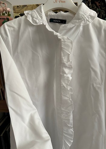 Henza Beyaz Fırfırlı Keten Kadın Gömlek - Görsel 2