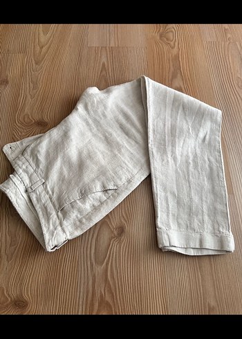 Network Ekru Regular Fit Midi Keten Kadın Pantolon - Görsel 3