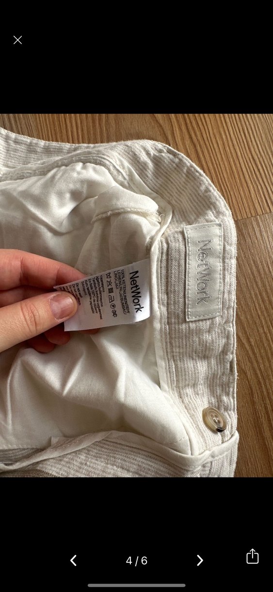 Network Ekru Regular Fit Midi Keten Kadın Pantolon - Görsel 4