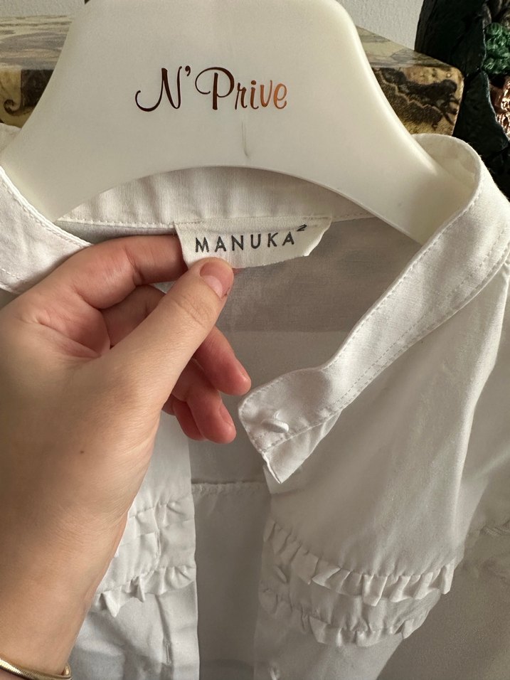 Manuka Düğmeli Beyaz Keten Bohem Gömlek - Görsel 3