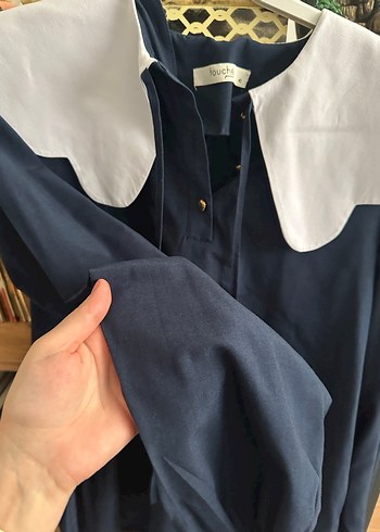 Touche Prive Düğmeli, Beyaz Yaka Detaylı Mavi Kadın Gömlek - Görsel 2