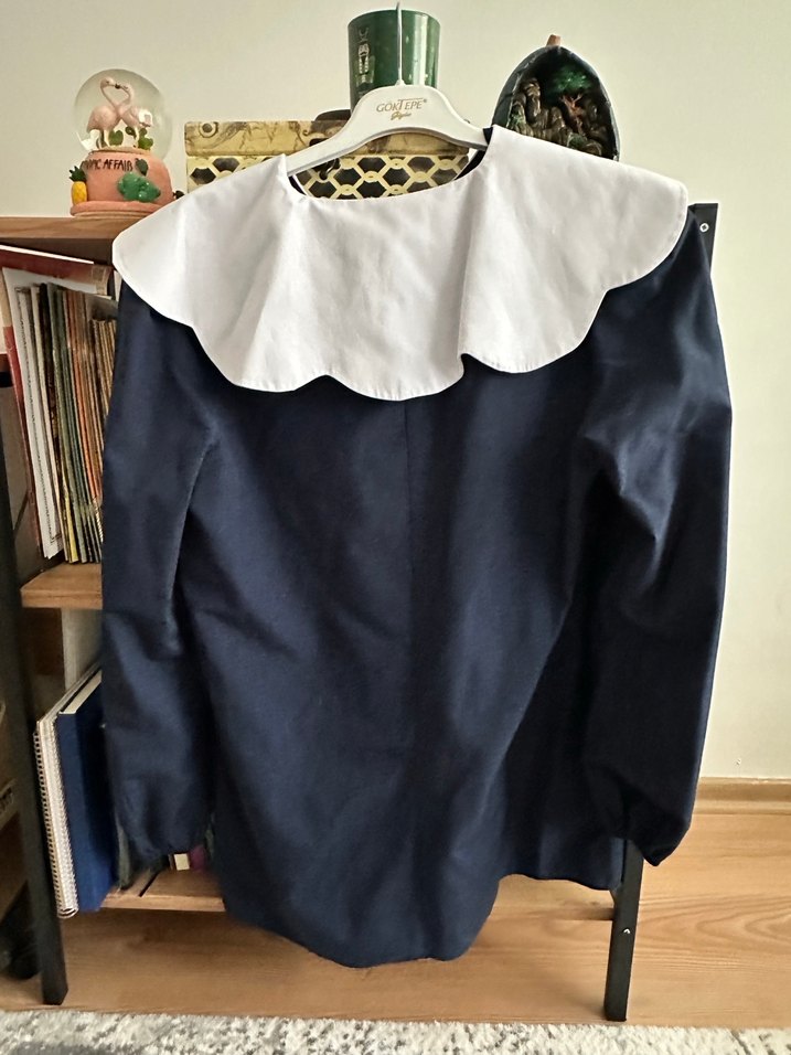 Touche Prive Düğmeli, Beyaz Yaka Detaylı Mavi Kadın Gömlek - Görsel 3