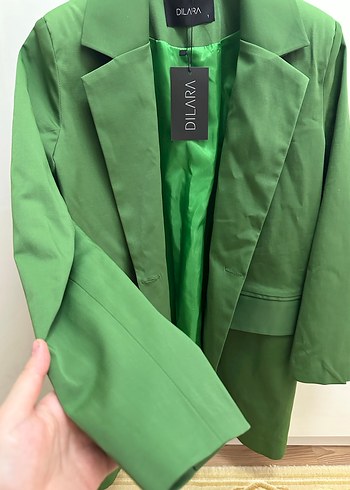 Düğmeli Yeşil Uzun Kadın Blazer - Görsel 3