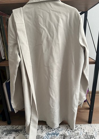 Kemerli Kalın Simli Krem Kadın Ceket - Görsel 3