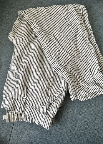 Gri Pilili Keten Kadın Pantolon - Görsel 2