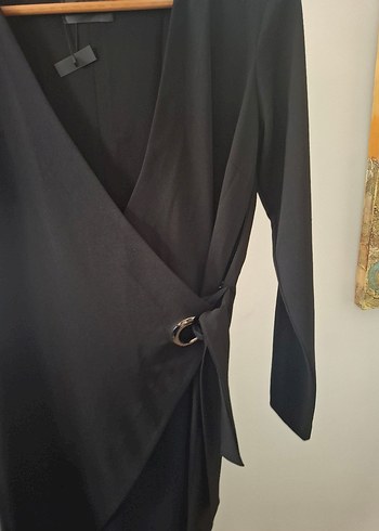 Siyah kruvaze asimetrik elbise - Görsel 5