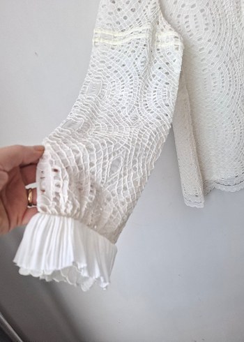 Dantel Detaylı Beyaz Bohem Bluz - Görsel 3