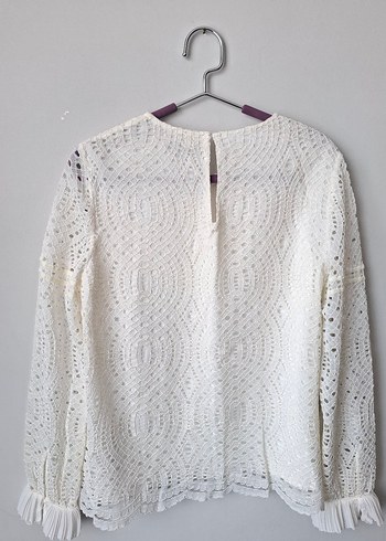 Dantel Detaylı Beyaz Bohem Bluz - Görsel 5