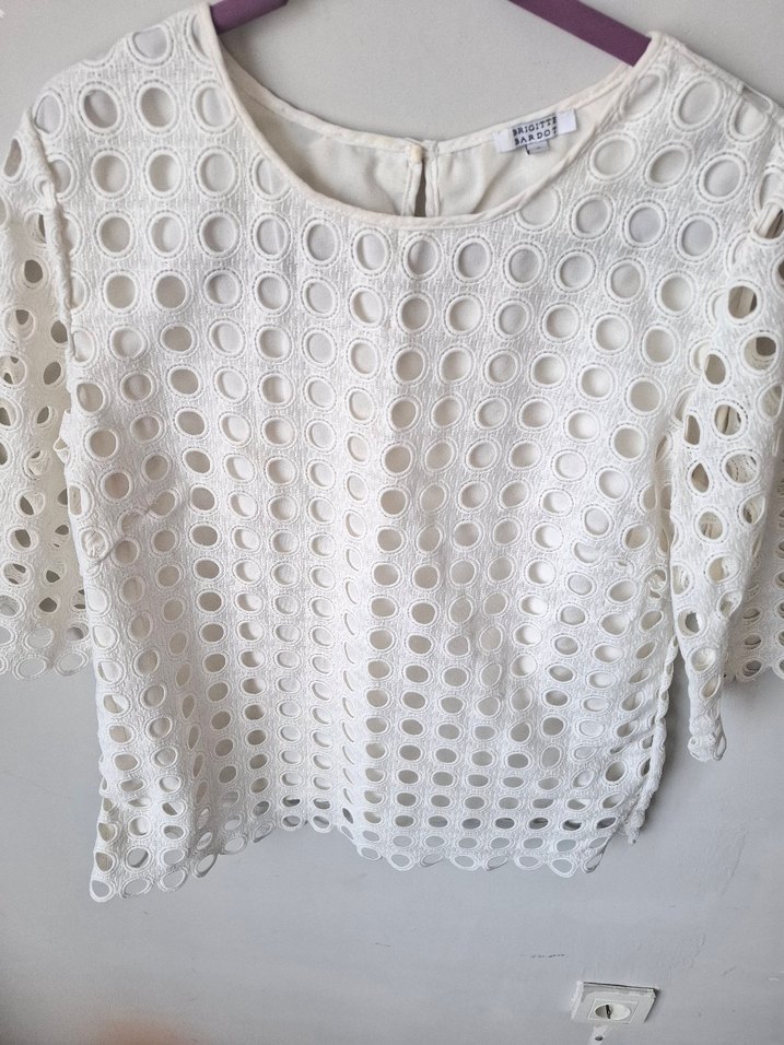 Dantel Detaylı Beyaz Kadın Bluz - Görsel 5