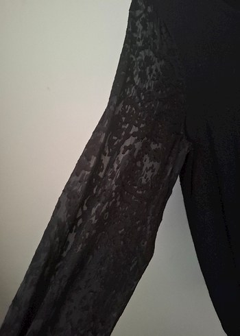 Kadın Siyah Keten Uzun Kollu Bluz - Görsel 2