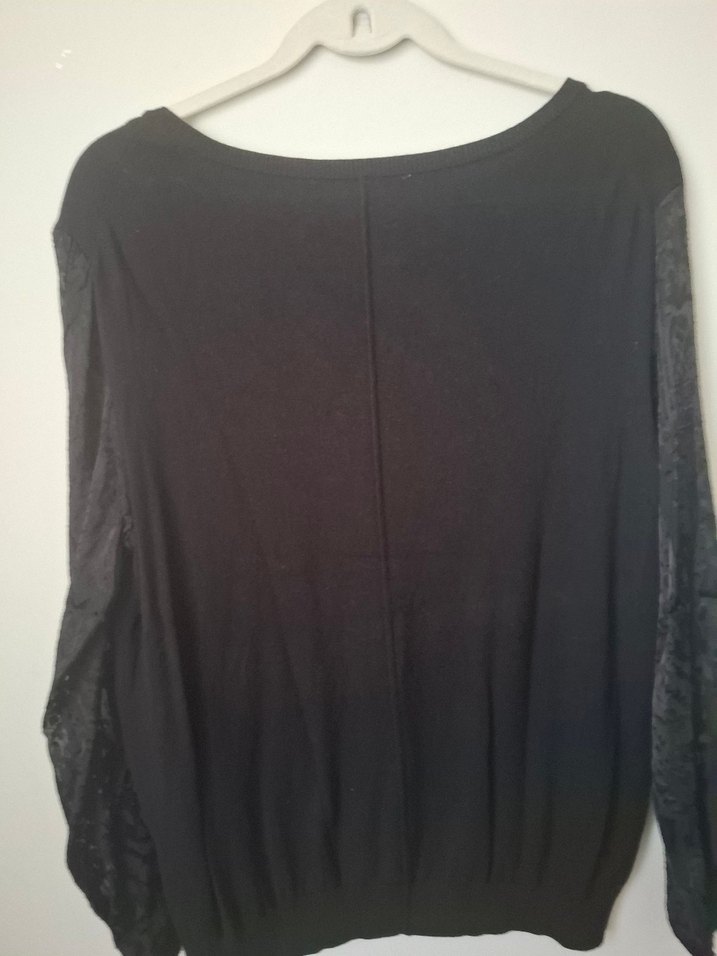 Kadın Siyah Keten Uzun Kollu Bluz - Görsel 4