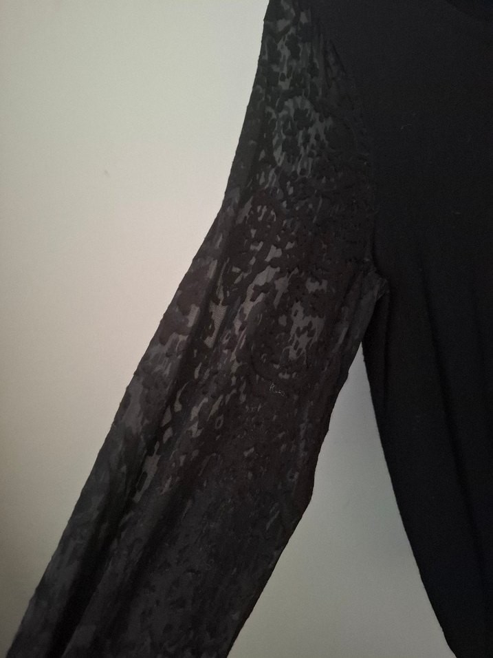 Kadın Siyah Keten Uzun Kollu Bluz - Görsel 2