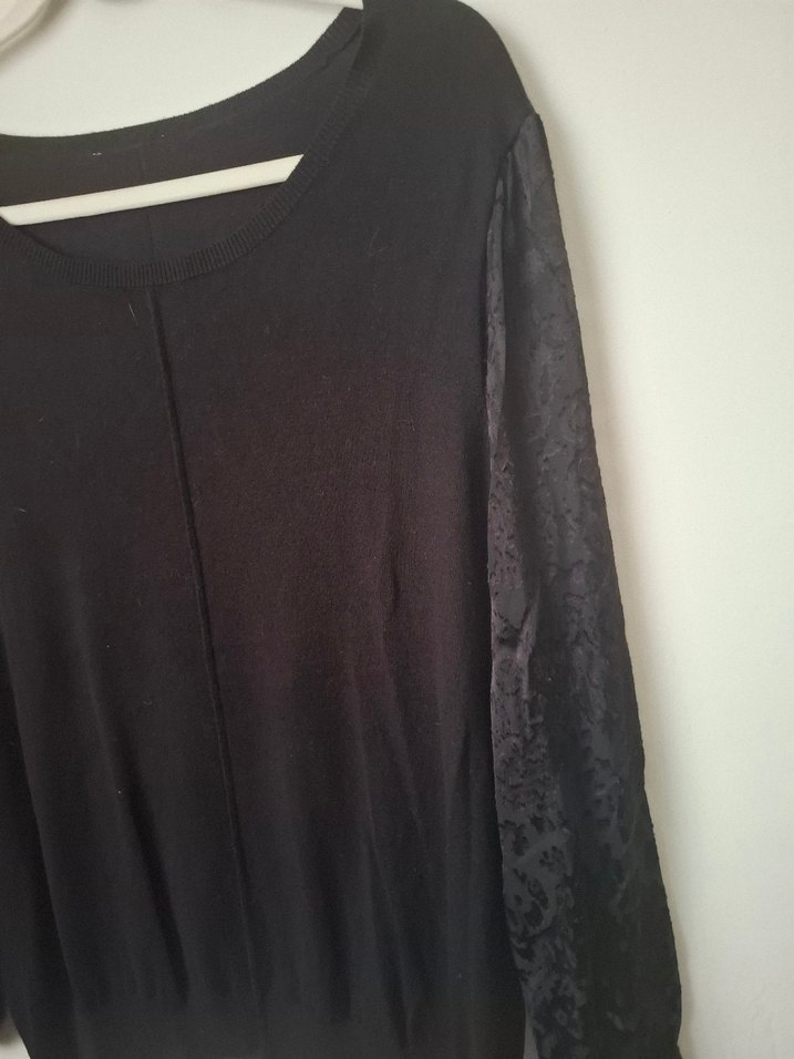 Kadın Siyah Keten Uzun Kollu Bluz - Görsel 3