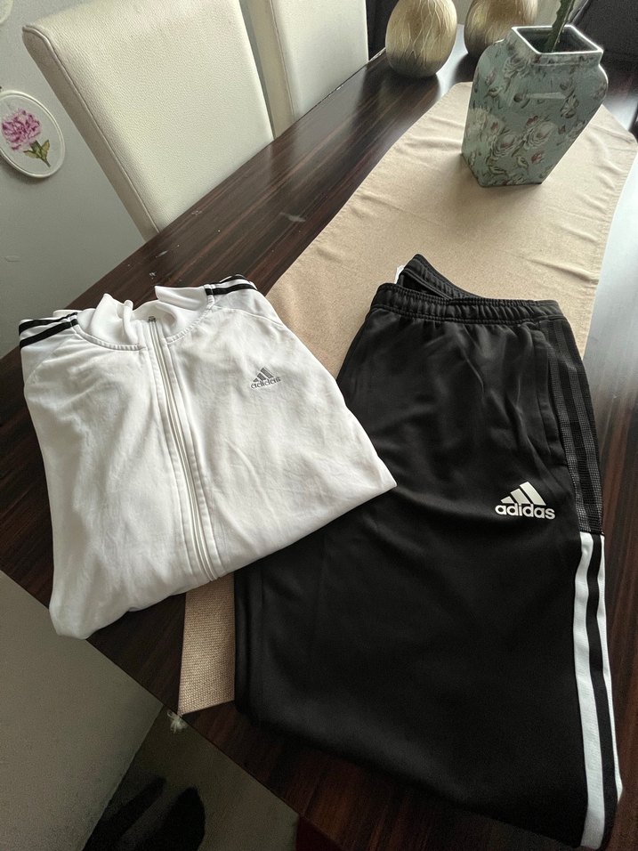 Beyaz Üst Fermuarlı Siyah Alt Adidas Eşofman Takımı - Görsel 5