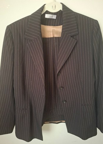 Düğmeli Uzun Kollu Çizgili Kadın Ceket pantolon takım - Görsel 6